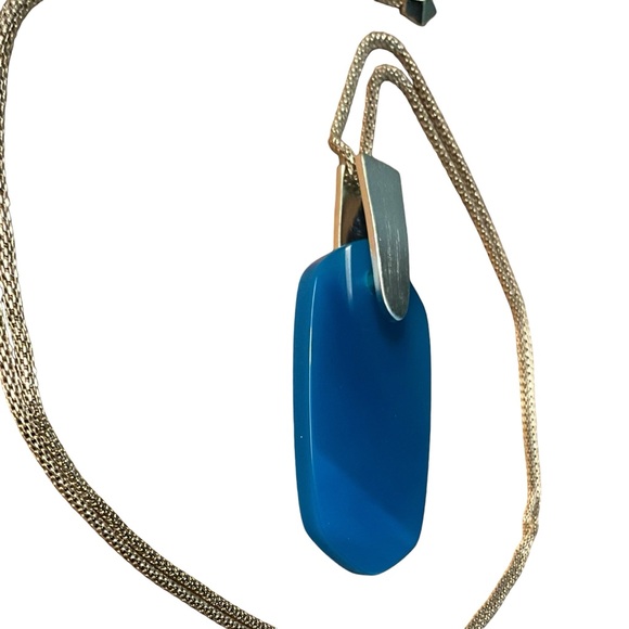 NWT Kendra Scott Inez Teal Agate Long Pendant Necklace on Gold Tone Chain - Picture 12 of 15